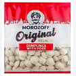 Package of Morozoff - Original Dumplings With Pork - 400g. The image features frozen dumplings in a clear bag with a red and white design, capturing the essence of traditional savory pork delights.