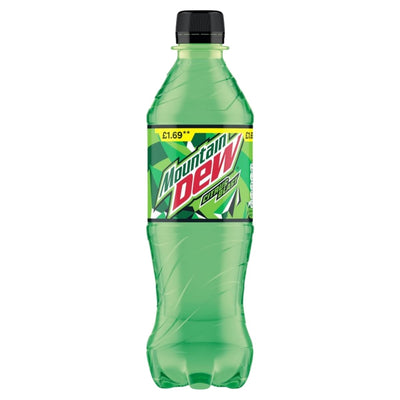 A 500ml Mountain Dew - Citrus Blast bottle with a green label and black cap, priced at £1.69.