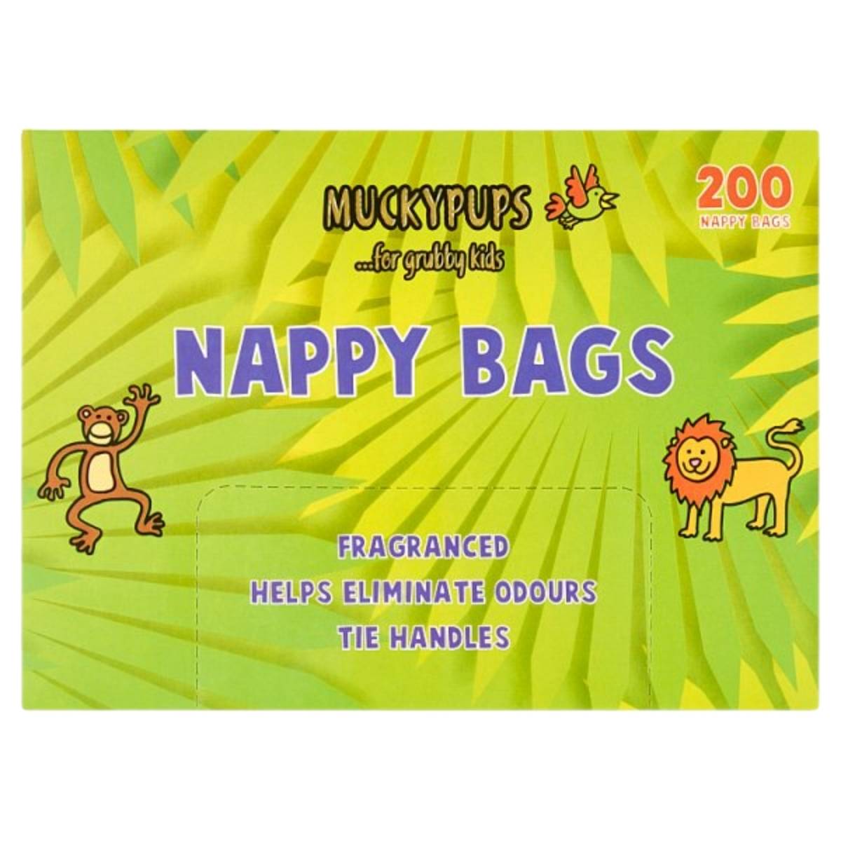 Muckypups nappy bags packaging with green leafy design