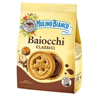 Packaging of Mulino Bianco 260g Baiocchi Classici cookies on a white background