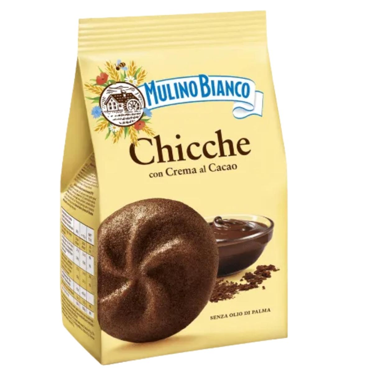 Mulino Bianco Chicche con Crema al Cacao packaging on a white background