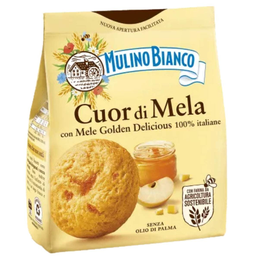 Mulino Bianco 250g Cuor di Mela package with an apple and honey jar on a white background