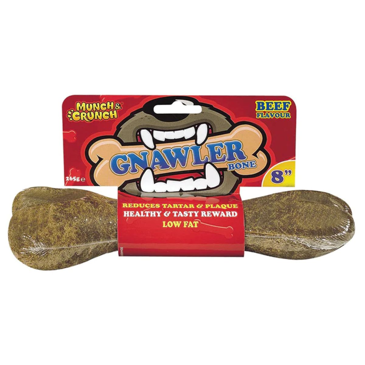 A package of Munch & Crunch - Gnawler Bone Beef - 265g dog bones.