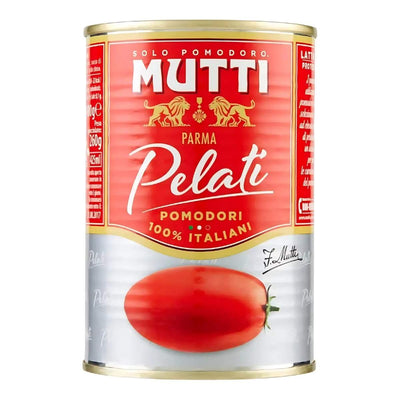 A 260g can of Mutti Peeled Tomatoes brings premium Italian flavor to your dishes with its signature red and gold label.