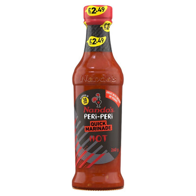 A 260g bottle of Nando's Peri-Peri Quick Marinade Hot, priced at £2.49, is perfect for adding fiery flavor to your dishes.
