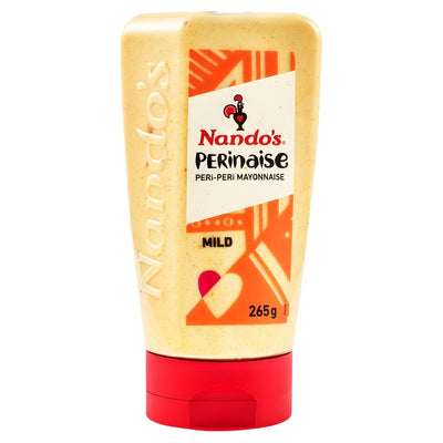 Nando's Perinaise Peri Peri Mayonnaise Mild in a 265g squeeze bottle is perfect for adding creamy mild peri peri flavor to any meal.