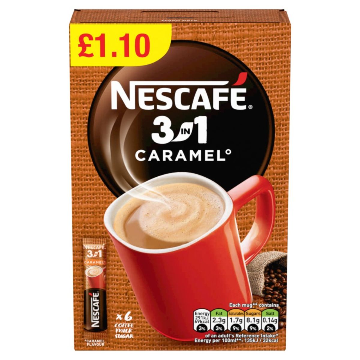 Nescafe 3 in 1 Caramel - 6 Sachets coffee.