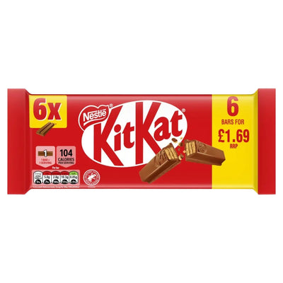 Nestle KitKat chocolate bar packaging with red and yellow design on a white background