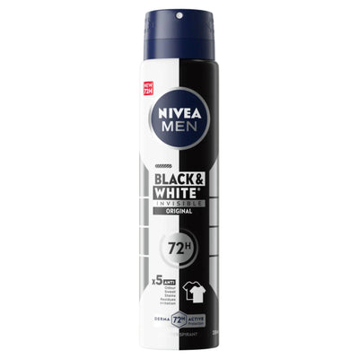 Nivea Men Black & White Invisible Original Anti-Perspirant 150ml provides reliable 48-hour protection.