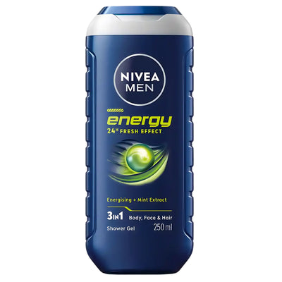 Nivea Men Energy 3 in 1 Shower Gel, 250ml, invigorates body, face, and hair. Featuring mint extract, this versatile gel refreshes and energizes. Enjoy all-in-one cleansing from Nivea’s trusted range.