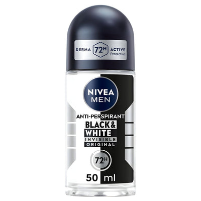The 50ml Nivea Men Black & White Original Antiperspirant Deodorant Roll On offers anti-stain technology and up to 72 hours of protection.