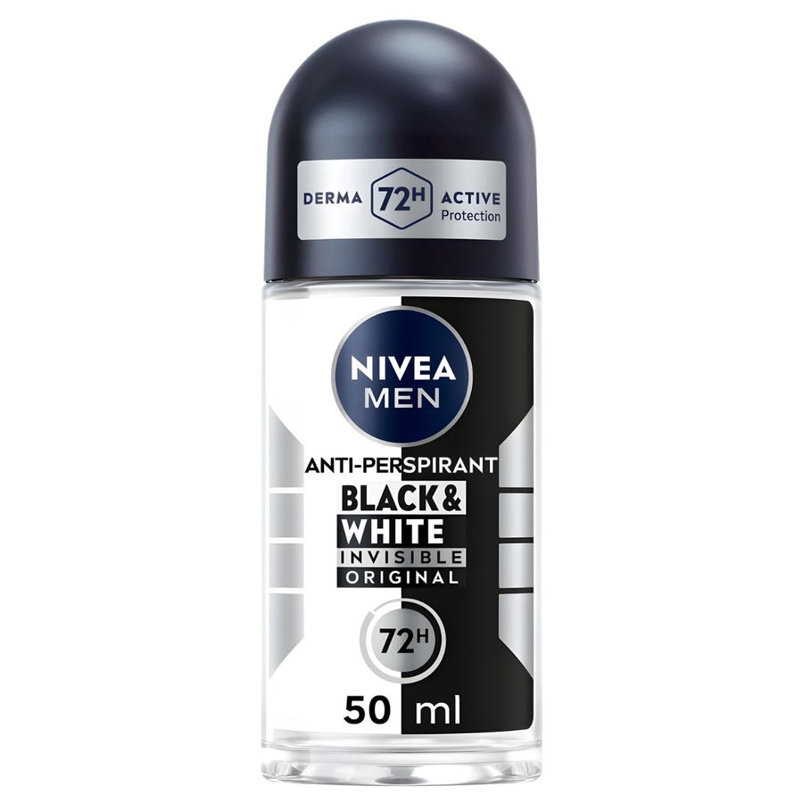 The 50ml Nivea Men Black & White Original Antiperspirant Deodorant Roll On offers anti-stain technology and up to 72 hours of protection.