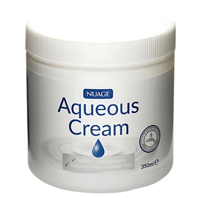Nuage - Aqueous Cream - 350ml is a moisturiser for dry, sensitive skin; it's fragrance free, lanolin free, dermatologically tested and comes in a white-lidded container.