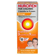 Nurofen - For Children (3 mon-9 yrs) Fever & Pain Relief Orange Liquid 100ml provides up to 8 hours of fever and pain relief for kids, with a child-friendly orange flavor. Features child and adult image on the pack.