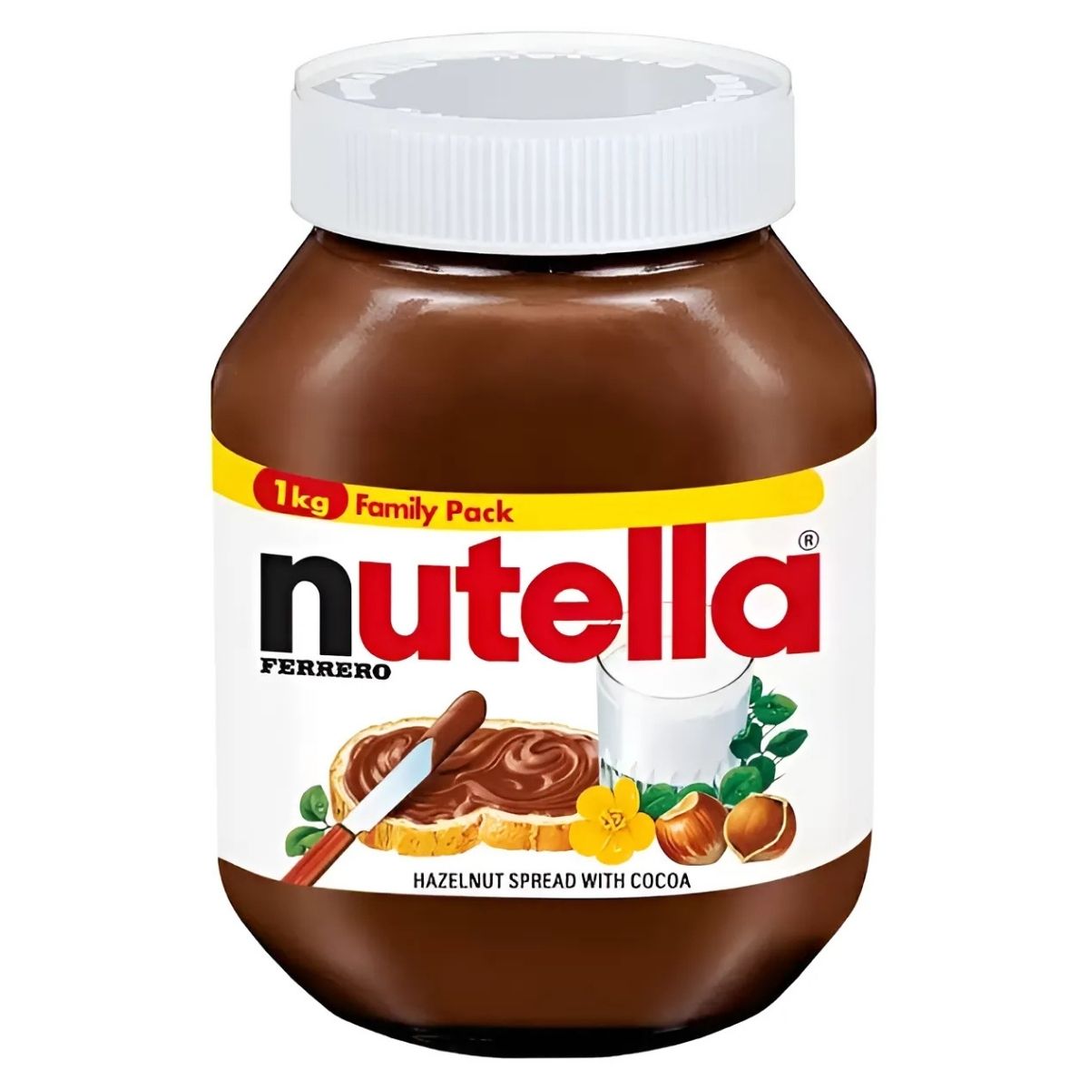 The 1kg jar of Nutella - Hazelnut Spread with Cocoa, known as the "Family Pack," provides a delightful mix of creamy texture and rich flavor.