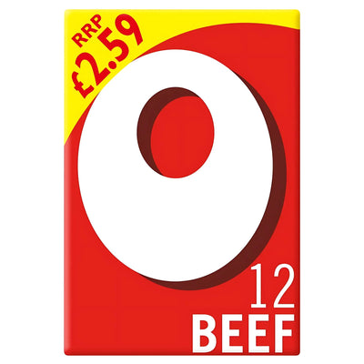 OXO - 12 Beef Stock Cubes - 71g in red packaging labeled “Beef” feature a yellow banner with “RRP £2.59” and offer a rich, savory flavor to enhance your meals.