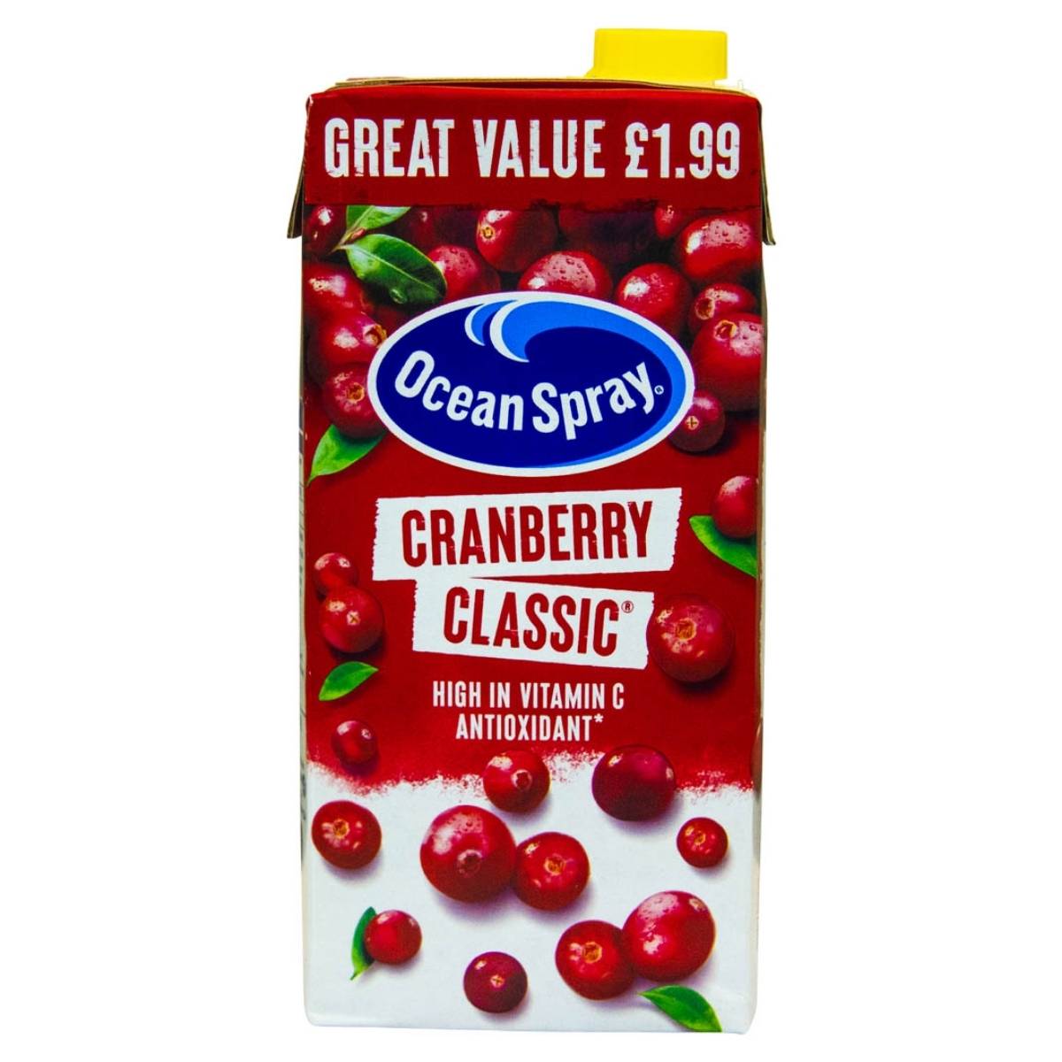 The 1L carton of Ocean Spray - Cranberry Classic juice, available for £1.99, offers a refreshing taste with its packaging beautifully decorated with cranberry images. It is recognized as one of the healthy drinks, boasting high levels of vitamin C and antioxidants.