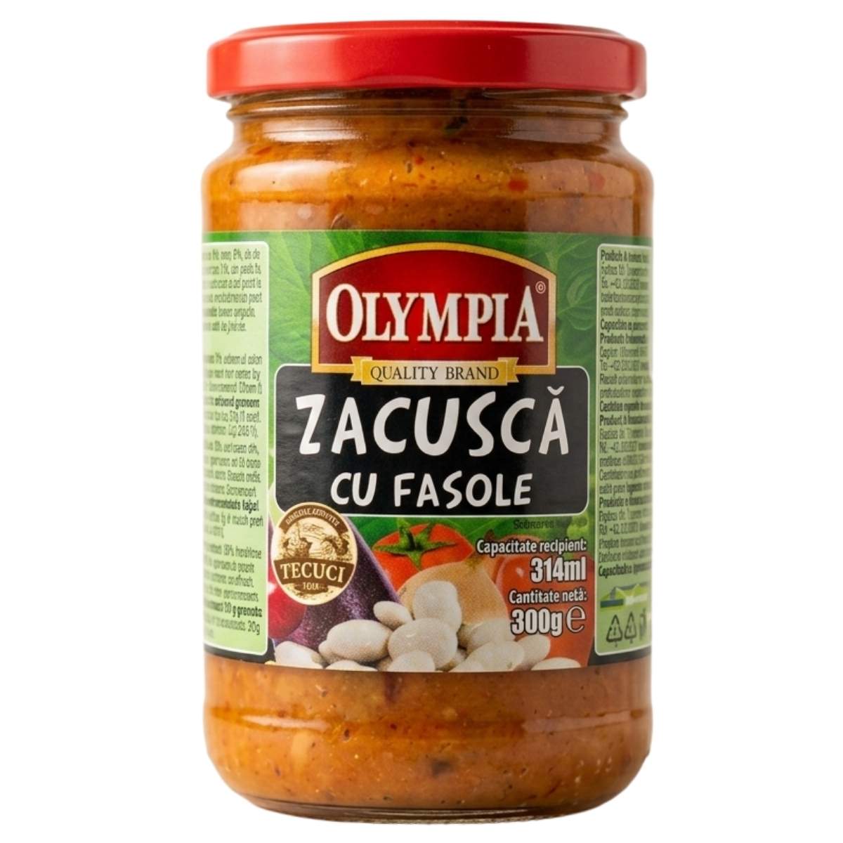 Jar of Olympia Zacusca cu Fasole on a white background