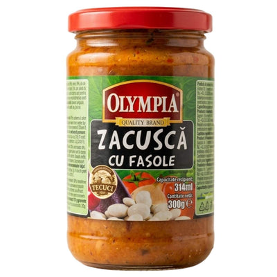 Jar of Olympia Zacusca cu Fasole on a white background