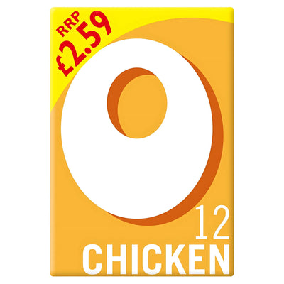 A yellow packet of Oxo - 12 Chicken Stock Cubes 71g features a large white center circle and a red £2.59 price label in the top left, perfect for adding delicious chicken seasoning to your dishes.