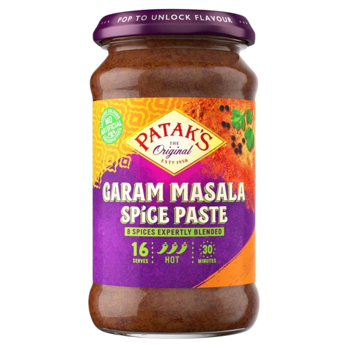 Patak's Garam Masala Spice Paste jar on a white background