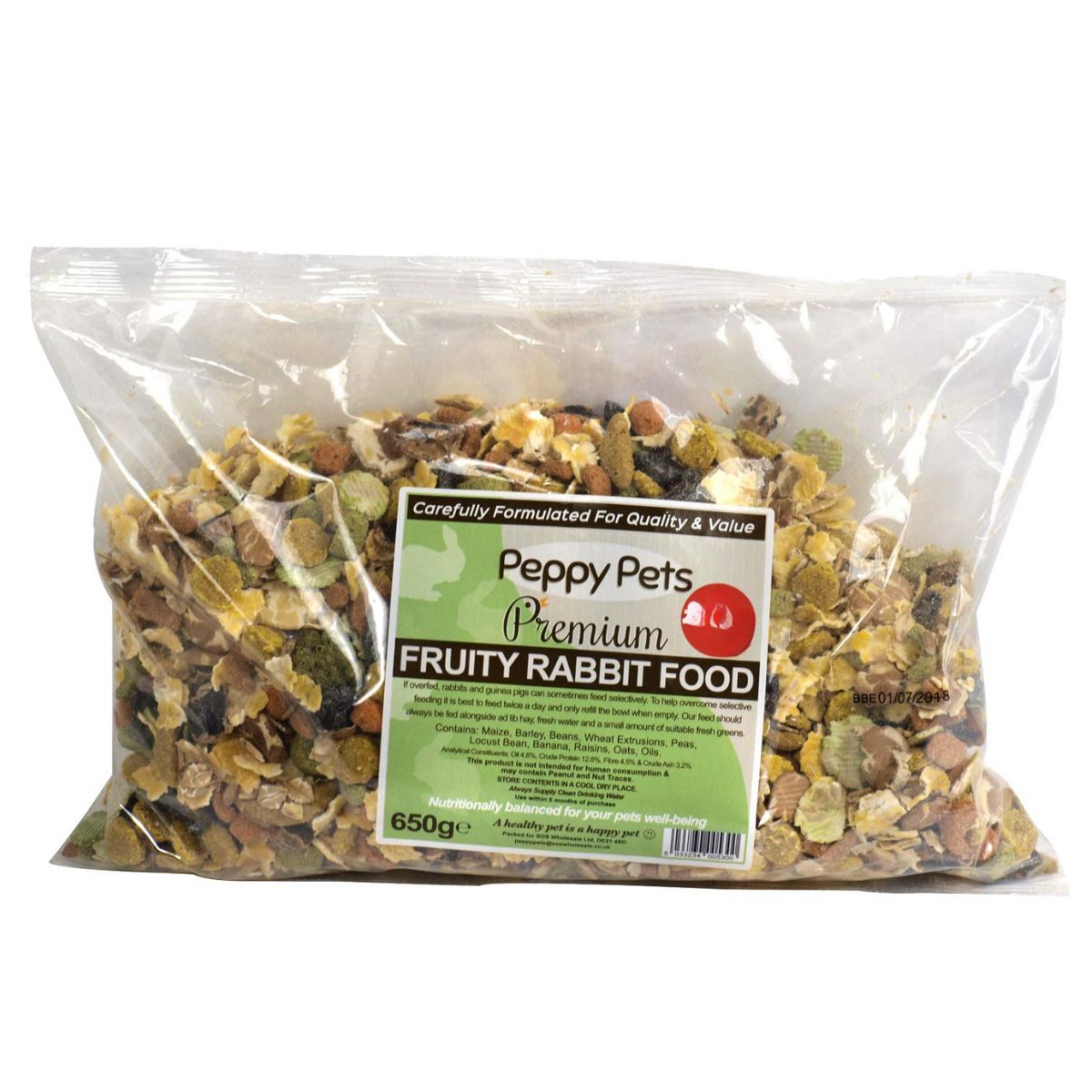 A bag of Peppy Pets - Fruity Rabbit - 600g granola.