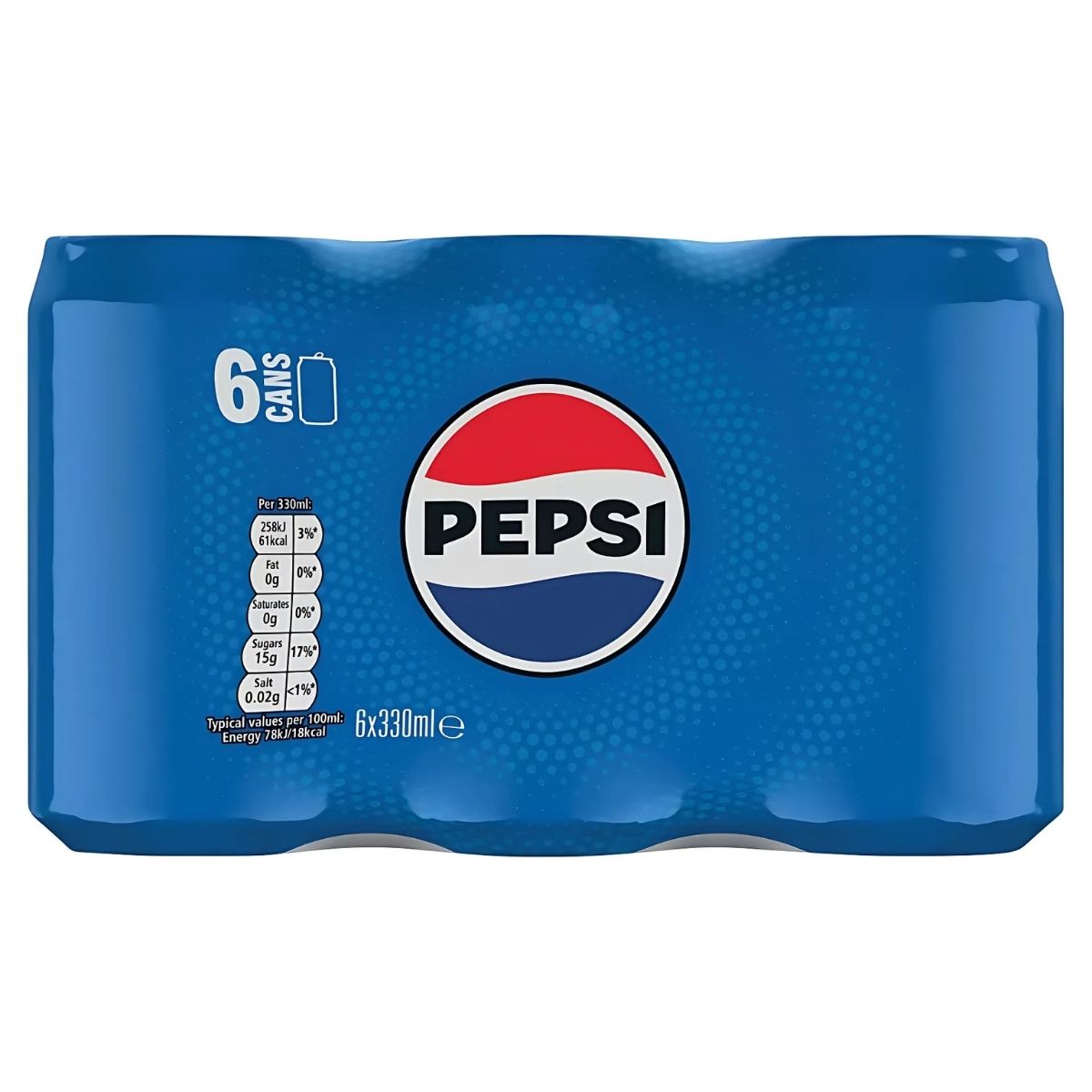 A 6-pack of Pepsi Original Can Multipack (330ml each), featuring iconic blue packaging with the Pepsi logo, delivers a refreshing drink experience.