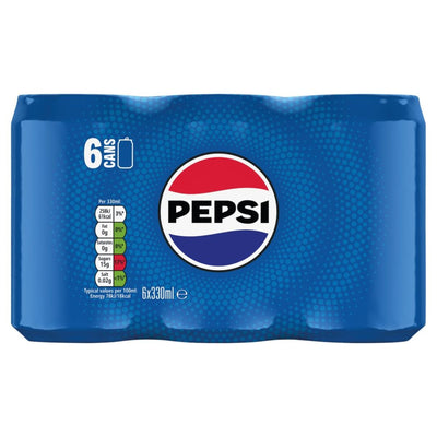A 6-pack of Pepsi - Original Can Multipack (6 x 330ml) in blue packaging with the central Pepsi logo and nutritional info on the left side.