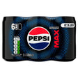 Pepsi - Max No Sugar Cola Cans (6 x 330ml) by Pepsi: a sugar free, low calorie cola multipack for £3.29, with blue dotted design and central logo, plus nutrition info on the left.