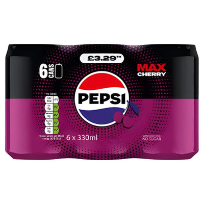 Pepsi Max Cherry 6-pack packaging on a white background