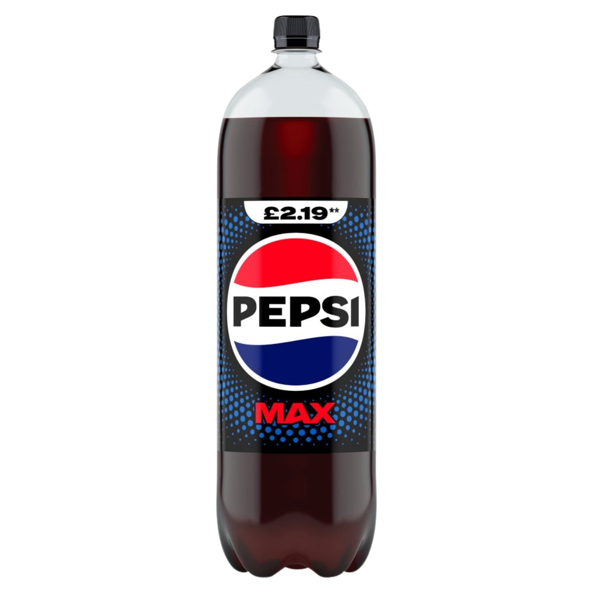 A 2L bottle of Pepsi Max - No Sugar Cola by Pepsi, featuring a £2.19 price label on the cap and the brand logo on the front, delivers a refreshing sugar-free cola experience.