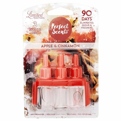 Perfect Scents - Refill Apple & Cinnamon - 20ml comes in a pack of three, offers a long-lasting fragrance for up to 90 days, and is available as a limited edition.