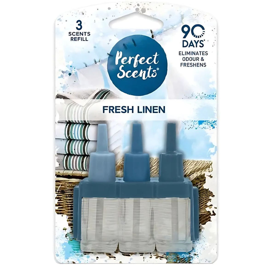 Perfect Scents - Refill Fresh Linen - 20ml, includes three air freshener bottles that last up to 90 days and effectively eliminate odours.