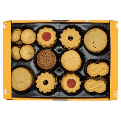 Piya - Mix of Cookies - 450g offers assorted butter cookies in various shapes and patterns, all beautifully arranged in a plastic tray.