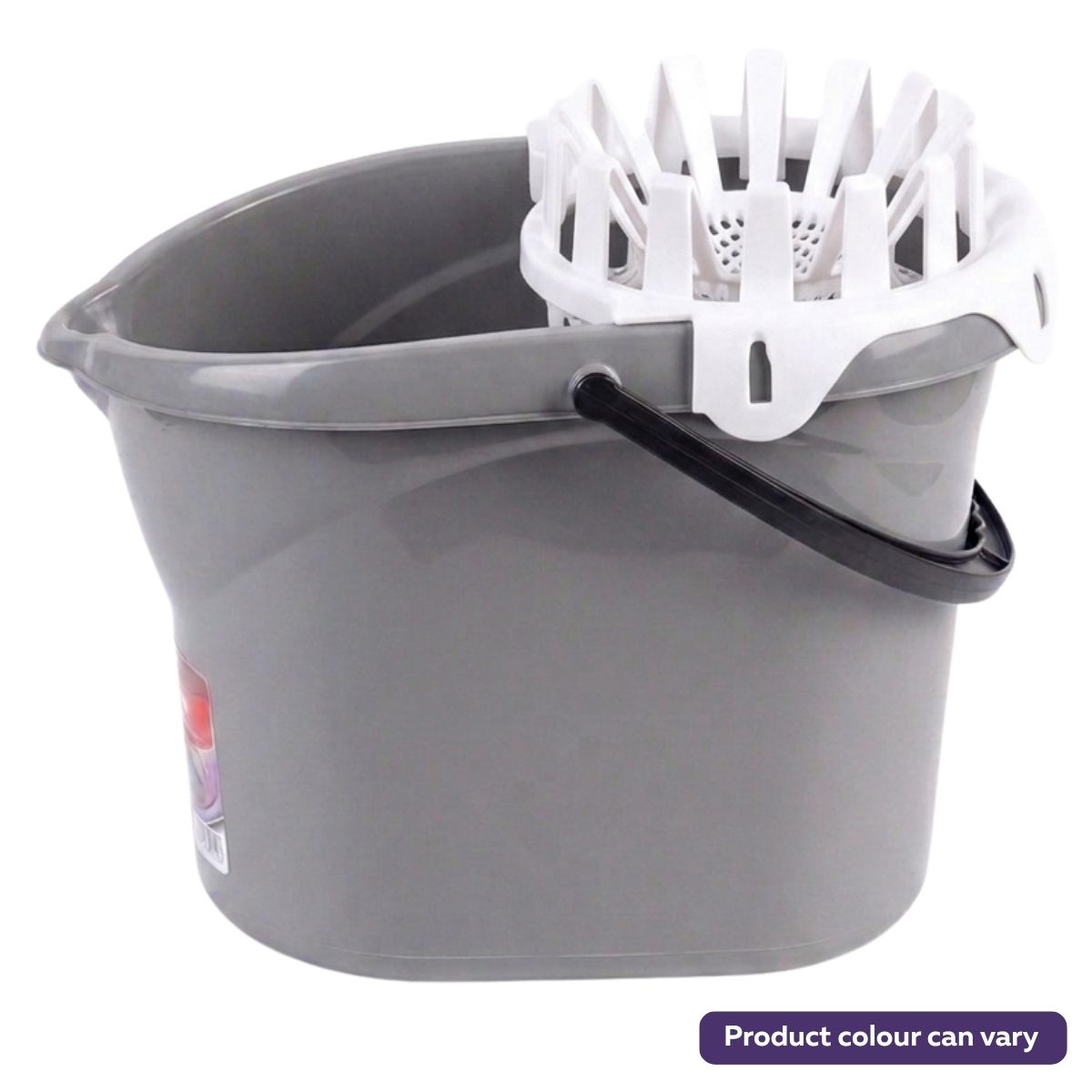 The Plastime - Natural Pearl Cleaning Bucket Set (13L) features a grey plastic bucket, black handle, and white detachable wringer; product color may vary.