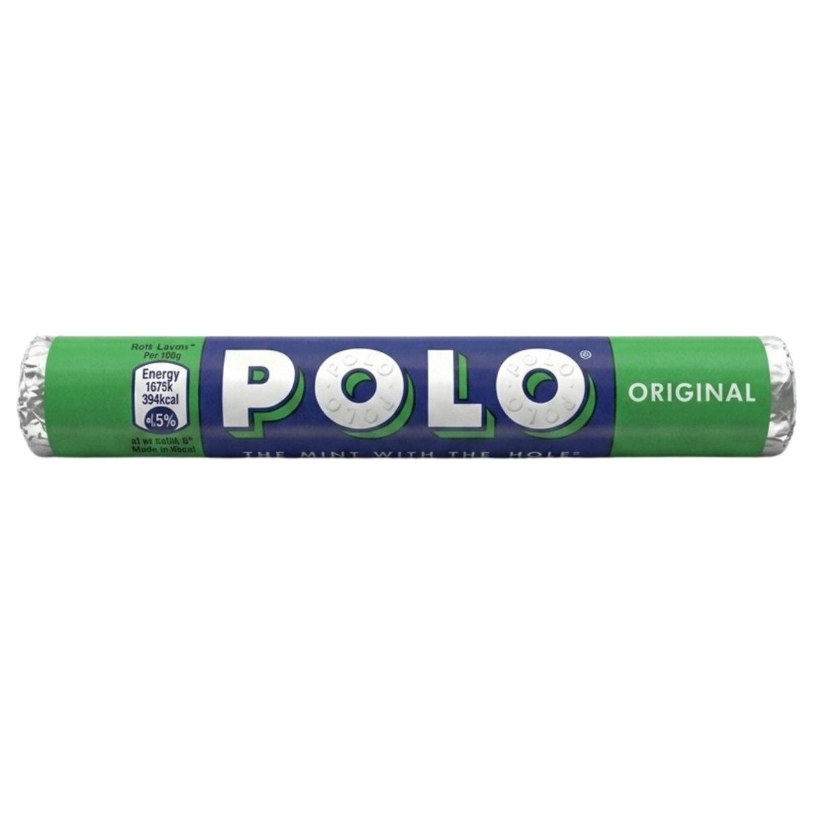 A 34g Polo - Original Mint Tube by Polo, featuring green and blue packaging with silver foil ends.
