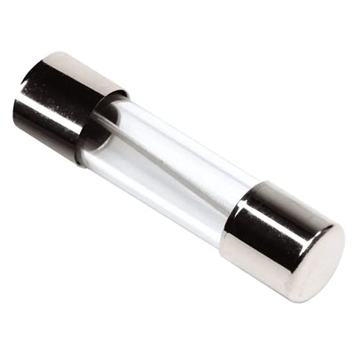The Power+ - 3A Fuse by Power+ is a glass tube fuse with metal caps on both ends, displayed against a white background.