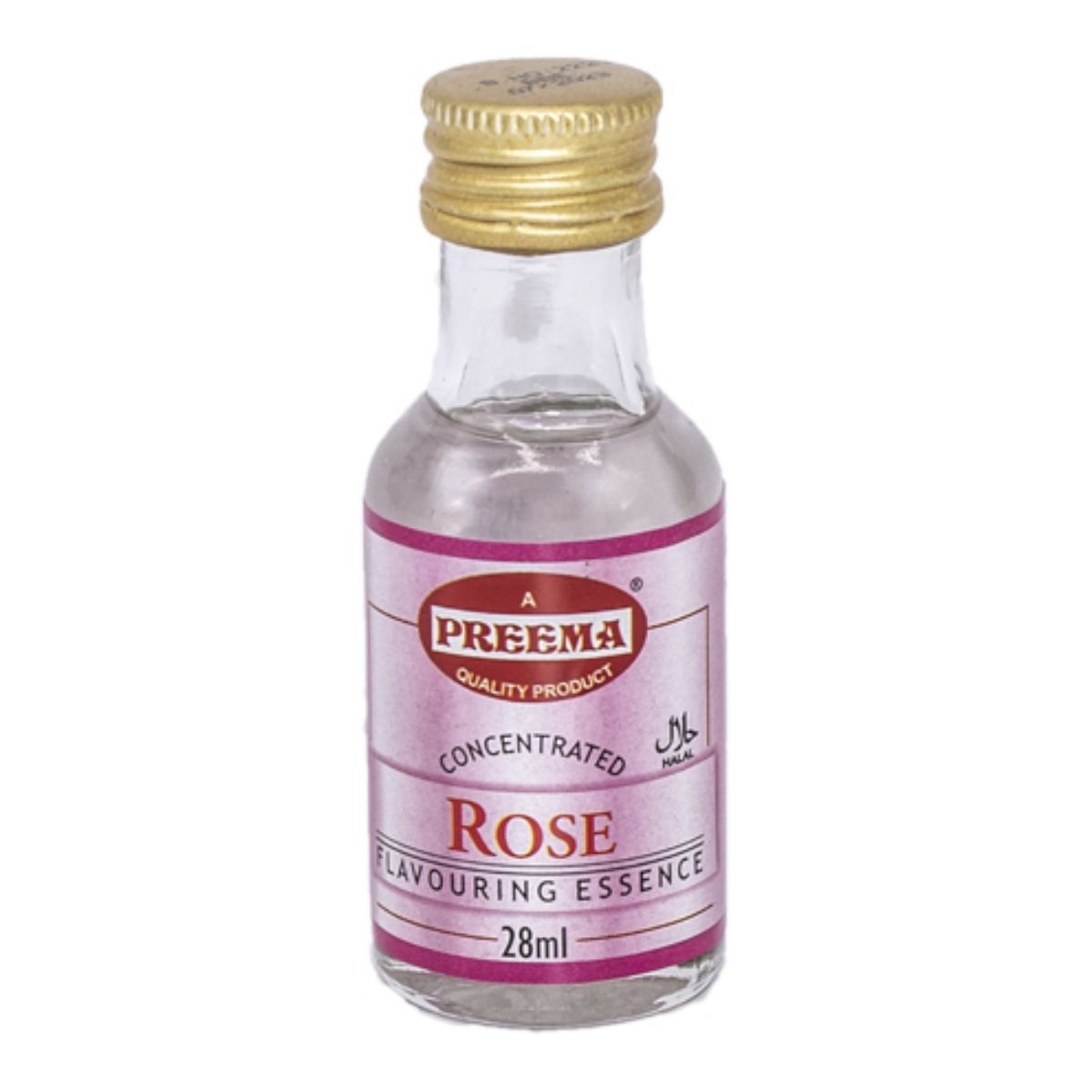 Preema - Concentrated Rose Flavouring Essence (28ml) with a gold cap and pink label offers a floral note, ideal for enhancing your baking creations.