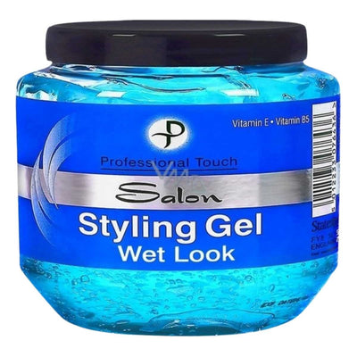 The "Professional Touch - Salon Styling Gel Wet Look" offers salon-quality results in a 250ml jar with a wet look formula enriched with Vitamin E and B5.