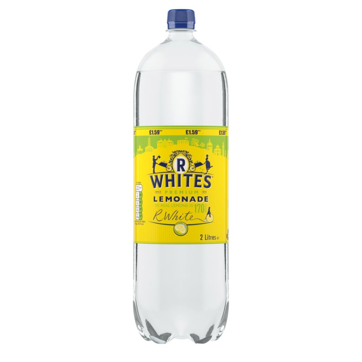 A bottle of R Whites - Premium Lemonade - 2L on a white background.