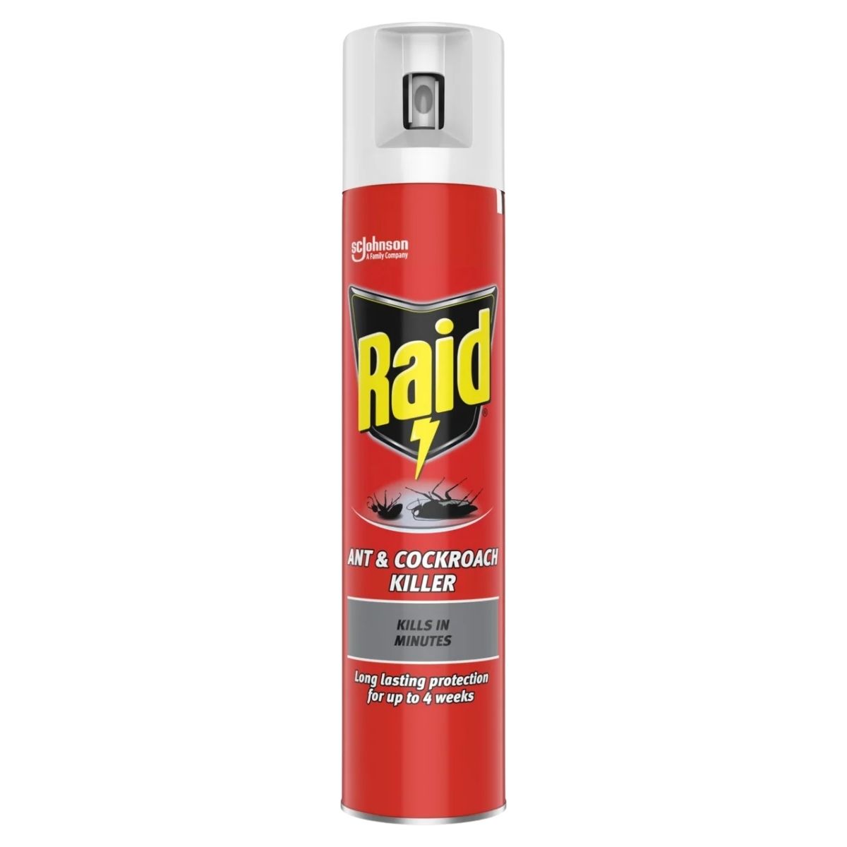 Raid ant and cockroach killer spray can on a white background