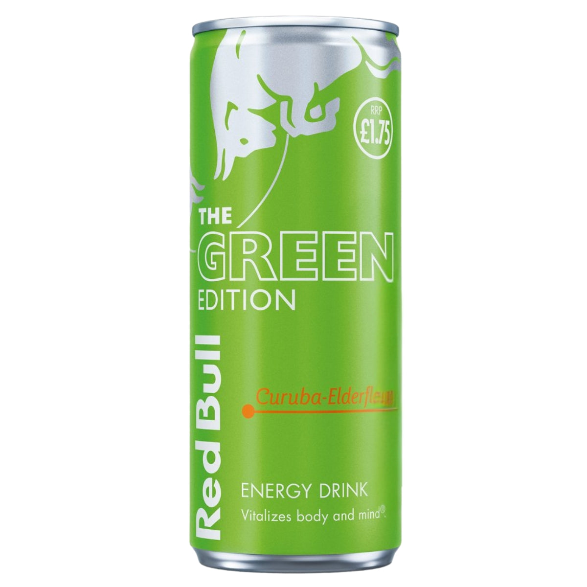 A single Red Bull Energy Drink can in the Green Edition flavor, featuring a bright green can with white text and graphics, set against a plain white background.