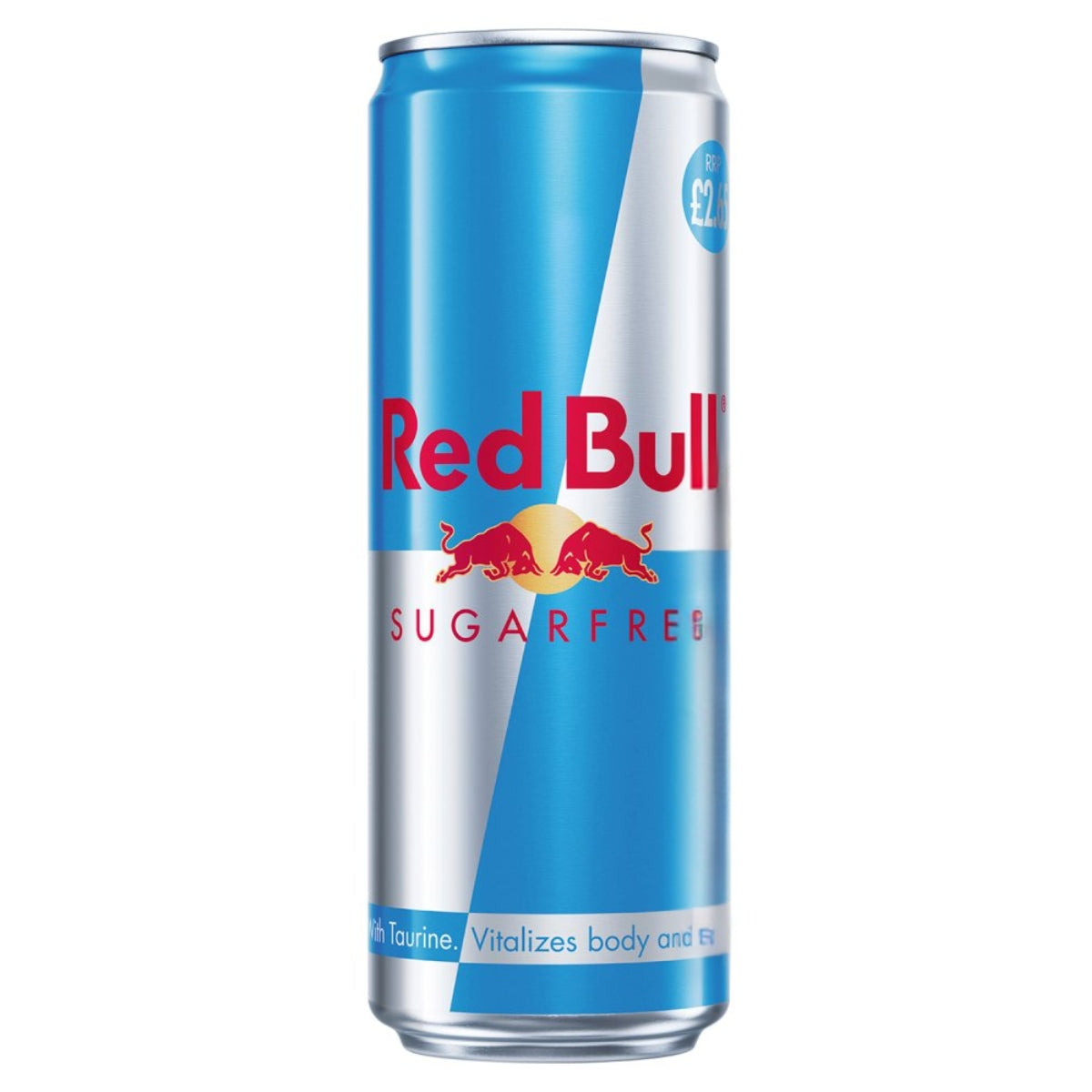 A single Red Bull Sugarfree energy drink can, featuring its signature blue and silver design with the red Bull logo, on a plain white background.