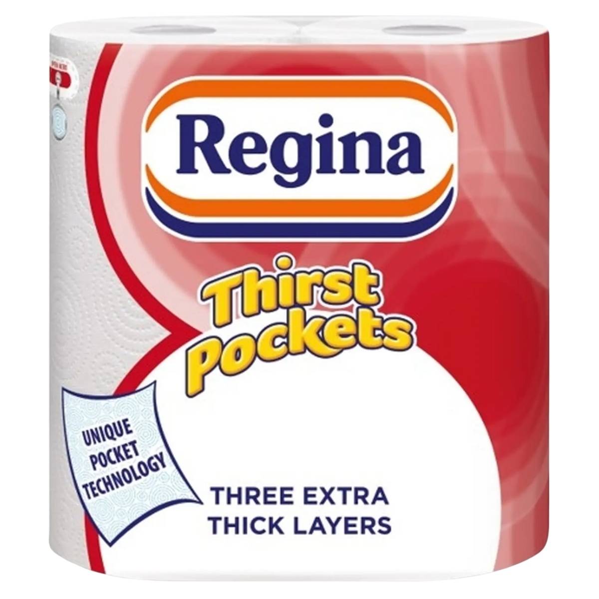 Regina Thirst Pockets Kitchen Rolls, 2 rolls, feature unique pocket technology and three extra thick layers.