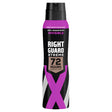 A 150ml can of Right Guard Xtreme Invisible Anti-Perspirant Spray provides 72-hour sweat and odor protection in sleek black, purple, and silver packaging.