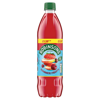 Enjoy a refreshing drink with Robinsons Summer Fruits Squash. This 750ml bottle features a green cap, vibrant berry images on the label, and is perfect for a burst of fruity flavor.