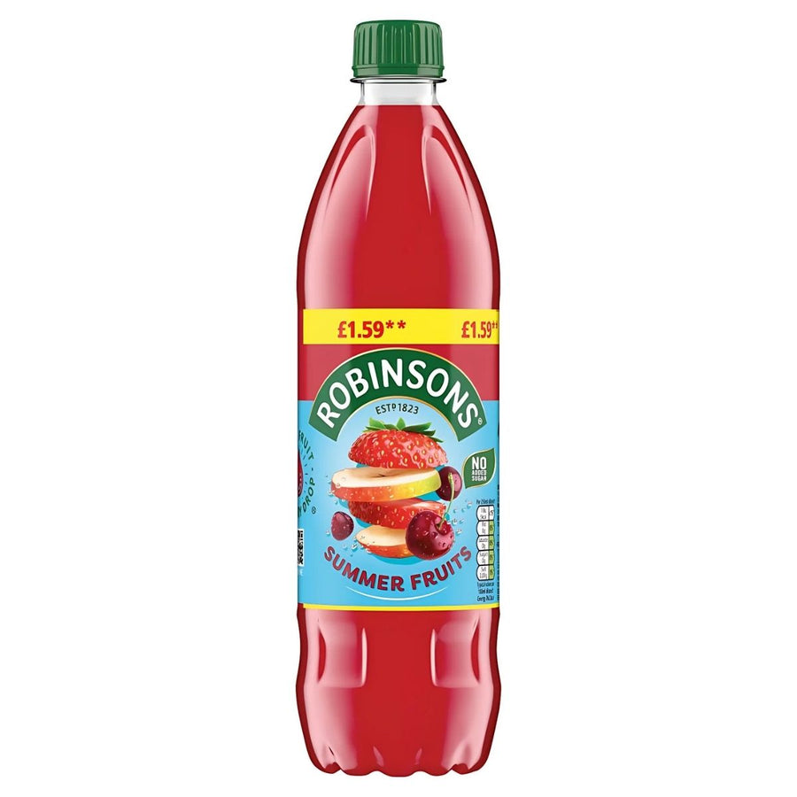 Enjoy a refreshing drink with Robinsons Summer Fruits Squash. This 750ml bottle features a green cap, vibrant berry images on the label, and is perfect for a burst of fruity flavor.