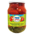 A jar of My Family (Moja Semja) Pickled Cucumbers with Dill, labeled in Russian and German. 860g.
