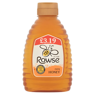 A 340g squeeze bottle of Rowse Runny Honey, priced at £3.19, is perfect for adding delicious pure honey to your favorite dishes.