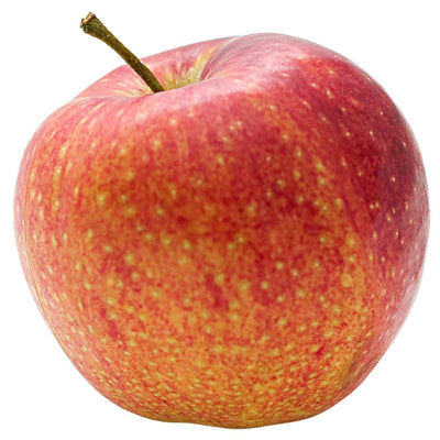 Red apple with a yellowish tint on a white background